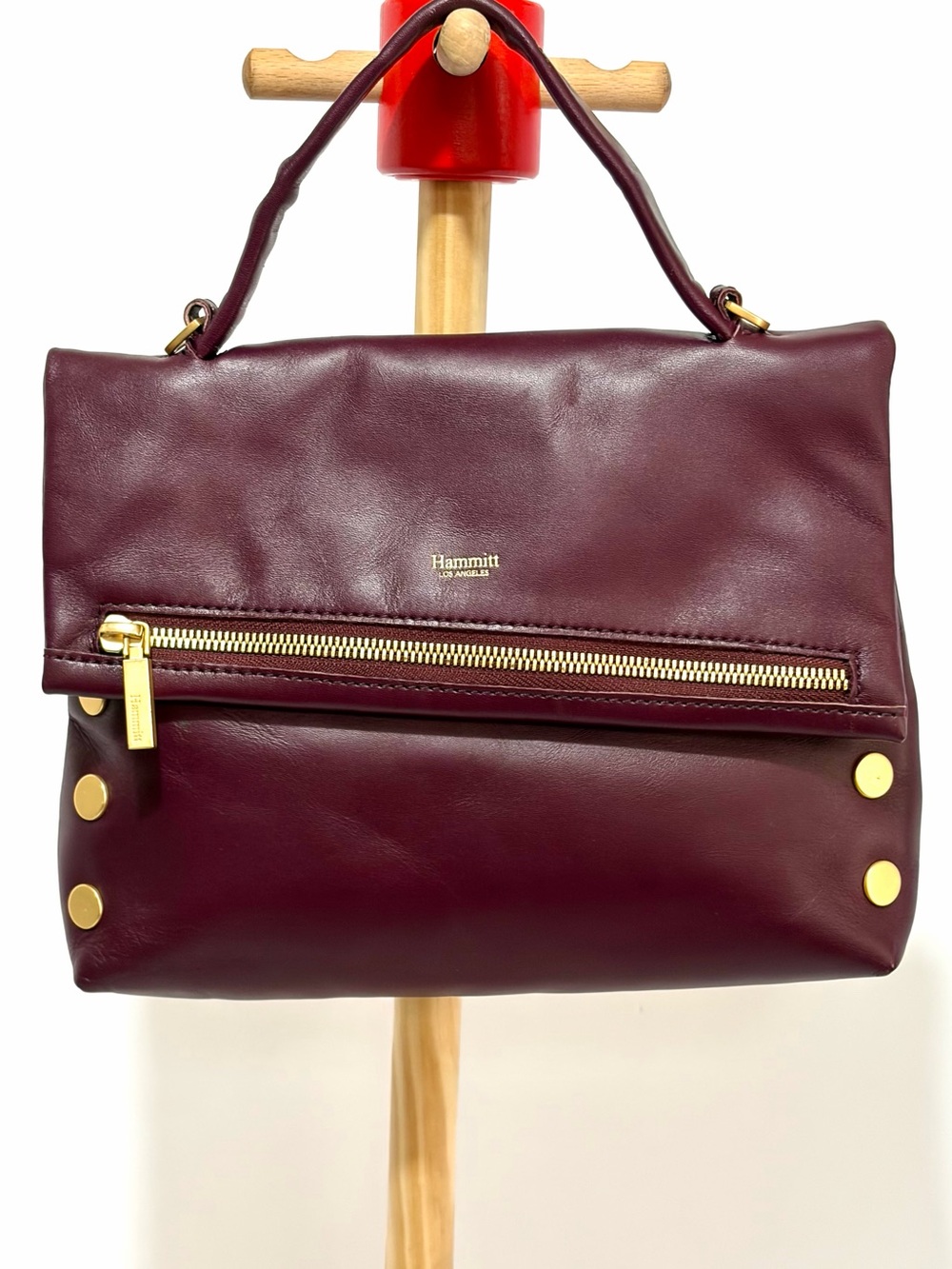 Hammitt VIP Med Leather Handle/Clutch Bag In Burgundy/BrushedGold Only One Strap